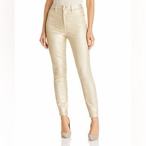 NWT 7 For All Mankind Aubrey High Rise Skinny Jeans Size 30 Gold Croc LA L12